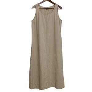 J Jill Dress Womens Medium Beige Linen Sleeveless Maxi Relaxed Resortwear